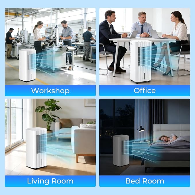 Electactic Portable Air Cooler,3 In 1 Swamp Cooler with Ice Packs,15H Timer,3 Speeds & Modes,Windowless AC for Apartments,Bedroom,Office,45dB Quiet,Pet-Friendly,Off White