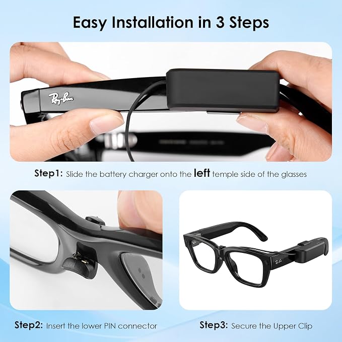 Battery Pack Charger for RayBan Meta Display, Portable Charger for Meta Glasses Accessories, Wearable Mini Power Bank for Meta