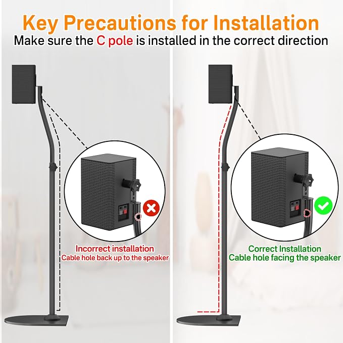 Speaker Stand Pair WR Wall Mounts, Rear Speaker Stands Height Adjust 33" to 42" for Samsung, Vizio, Nakamichi, LG, Roku and More, Surround Sound Speaker Stands WR Keyhole & 1/4"-20, M5, M6 Thread Hole