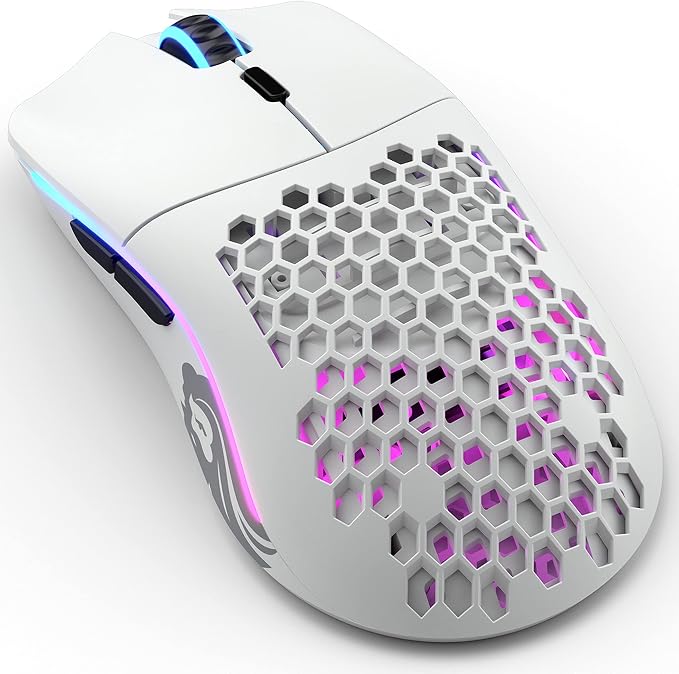 GLORIOUS Model O Wireless Gaming Mouse - Superlight, 69g Honeycomb Design, RGB, Ambidextrous, Lag Free 2.4GHz Wireless, Up to 71 Hours Battery - Matte White