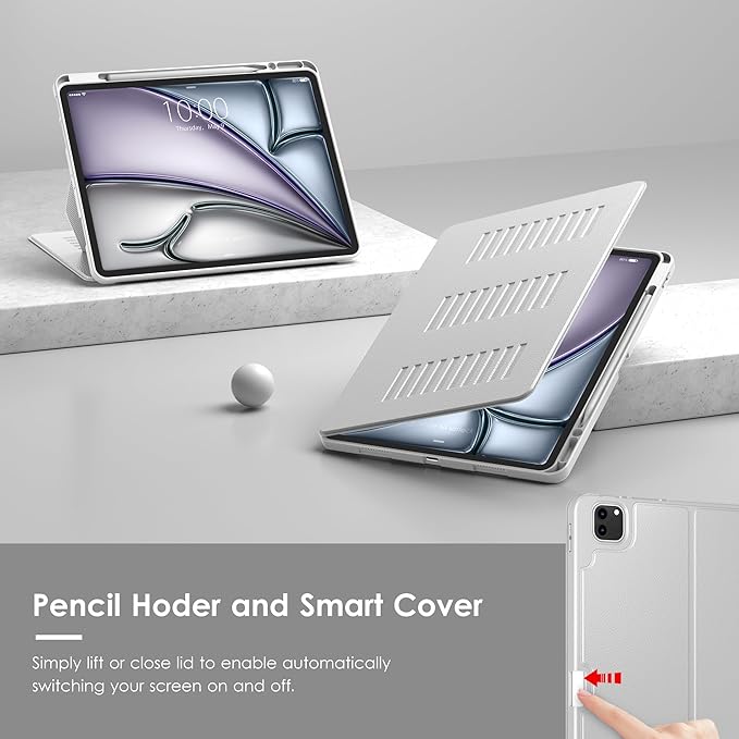 VIKESI Case for iPad Air 13 inch (M4) 2026 / (M3) 2025 / (M2) 2024,Multiple Angles Magnetic Stand Cover,Shockproof Soft Back,Pencil Holder,and Auto Sleep/Wake,Gray
