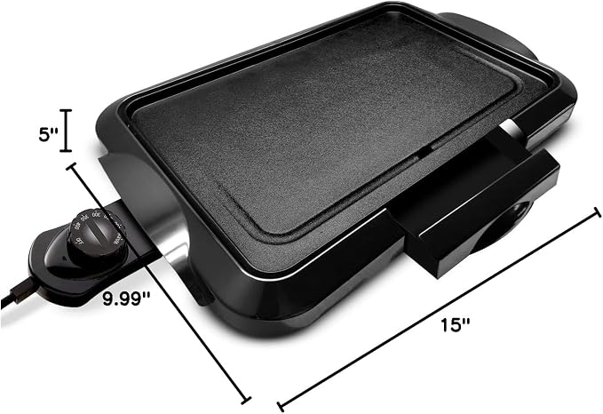 Lumme Electric Griddle with Removable Temperature Control, Immersible Flat Top Grill, Burger, Eggs, Pancake Griddle, Nonstick Easy Clean Cooking Surface, Slide Out Drip Tray, 10 x 16 Inch