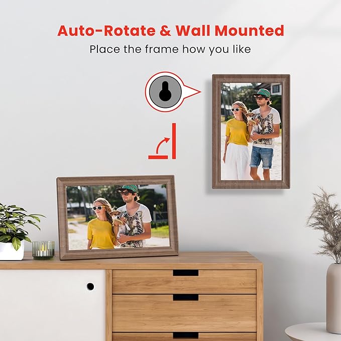 Uhale 10.1 Inch Digital Picture Frame 32GB Momery Wooden WiFi Electronic Photo Frame IPS HD Touch Screen Display Share Photos/Videos Instantly Anywhere Gifts for Mom Dad Grandparents
