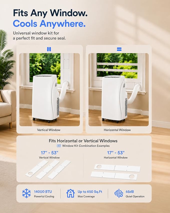 Coolblus Portable Air Conditioners 14000 BTU, 4 in 1 Portable AC Unit with Cool/Dehumidify/Fan,Wi-Fi Smart Quiet AC Cool Up to 650 Sq.Ft, Remote Control, Auto Swing, White-14000BTU-WIFI