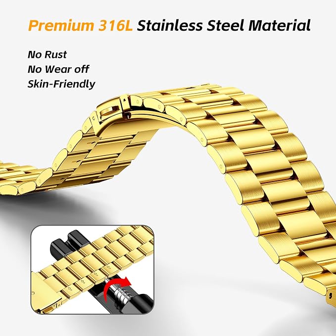 SUPLINK Stainless Steel Case and Band Compatible with Samsung Galaxy Watch Ultra Bands Men(2025/2024),Rugged Protective Case Bumper Metal Adjustable Bands for Samsung Watch Ultra Band 47mm,Gold