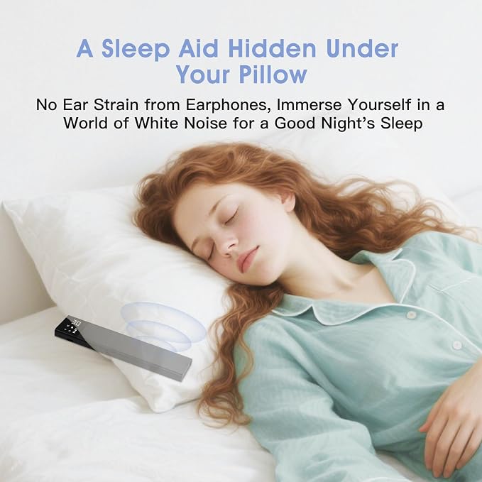 Under Pillow Bone Conduction Sleep Speaker - Bluetooth White Noise Machine with Display, 36 Sleep Sounds, Timer & TF Card, Ideal for Side Sleepers & Those with Sleep Difficulties