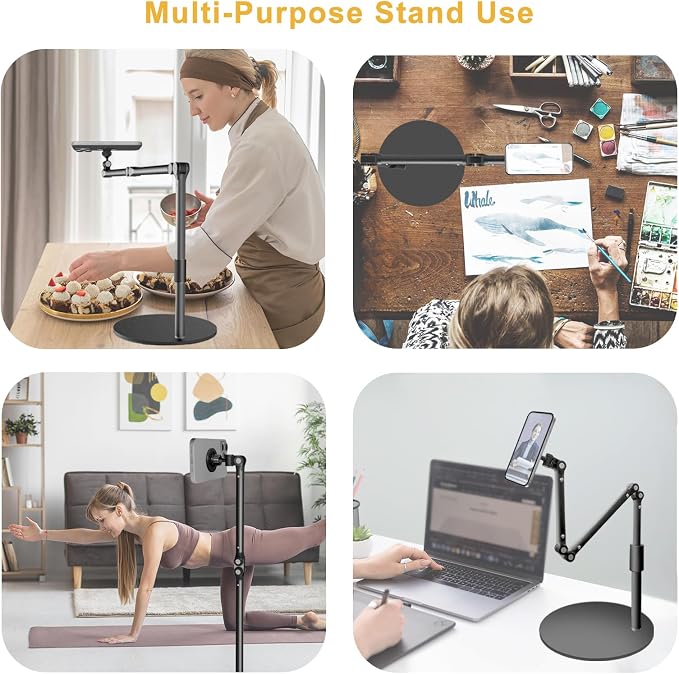 Magnetic Overhead Phone Mount for Desk, MagSafe-Compatible 17 in Long Arm iPhone Holder, 360° Swivel Stand for Video Recording, Filming, Live Streaming, Cooking, and DIY Crafts