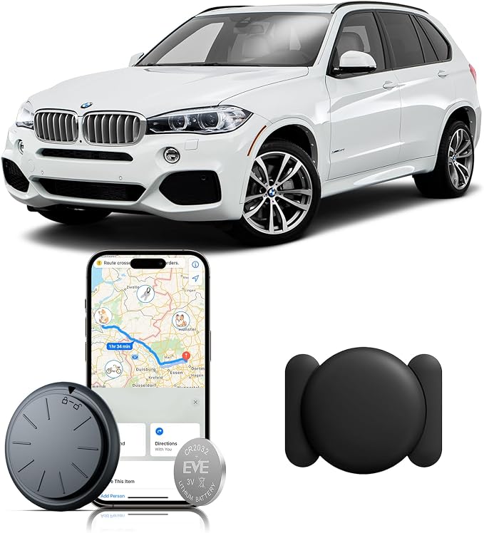 Car GPS Tracking Device for Vehicles, 1PCS Real Time GPS Tracker for Car, Hidden Mini GPS Tracker Work with Find My (iOS Only),No Monthly Fee (Black Tracker, Black Magnetic Case)