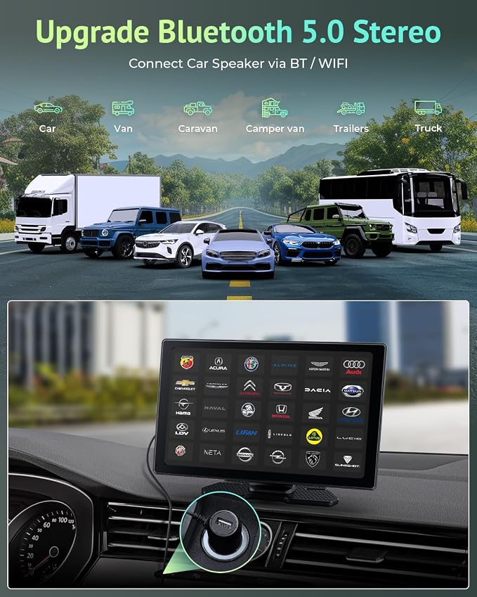 Carplay Screen for Apple CarPlay & Android Auto for Car with 4K Dash Cam,Backup Camera,Portable 9" HD IPS Screen for Car,GPS Navigation,Bluetooth,AirPlay,AUX/FM for All Vehicles