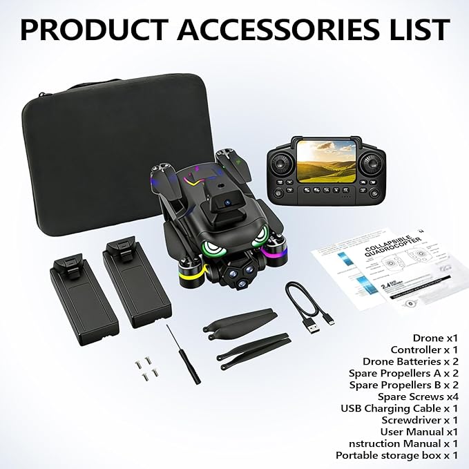 Drone with camera for adults, screen on controller, drone with obstacle avoidance, 2 Batteries, Optical Flow Positioning, One-Touch Takeoff/Landing, drone with camera for kids, toys for boys