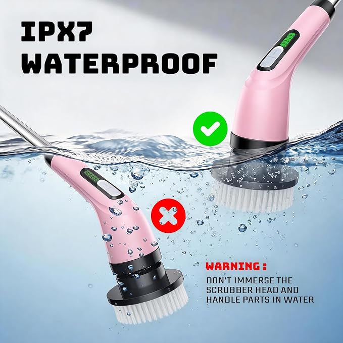 Highyes Electric Spin Scrubber for Cleaning Bathroom: Cordless Power Shower Scrubber - Electric Cleaning Brush for Tile Tub - Pink