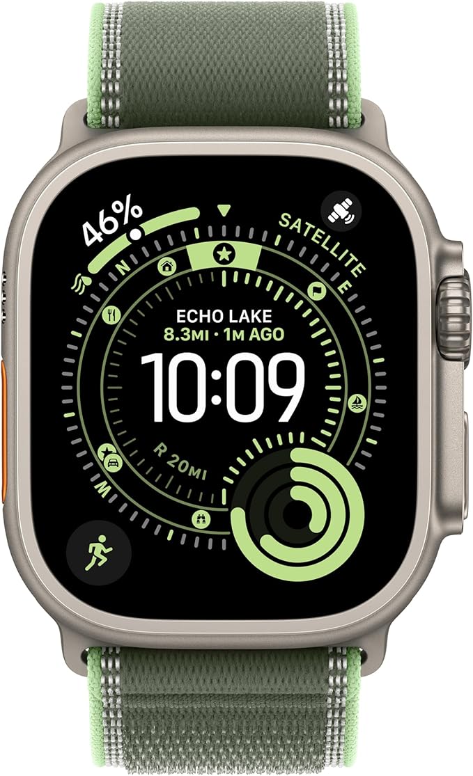 Apple Watch Band - Trail Loop - 49mm - Green/Neon - M/L - Natural Titanium Finish