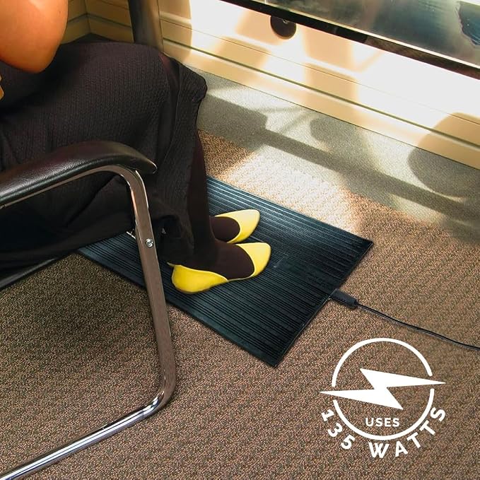 Cozy Products Super Foot Warmer, Portable Heated Rubber Mat, Ideal Space Heater for Home, Office, Garage, and Car, 135 Watts, Black, 36.5" x 16" x 0.25"