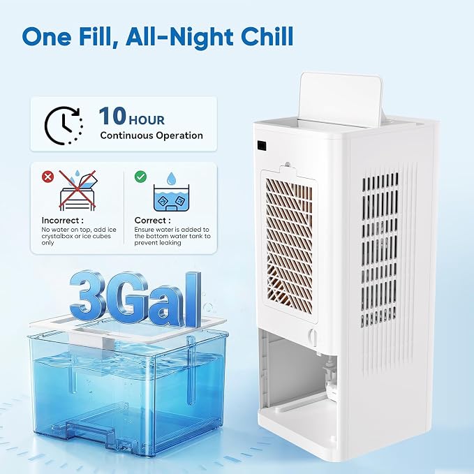 Portable Air Conditioners Fan, Windowless Evaporative Air Cooler 2 Modes & 6 Speeds, 12H Timer for Smart Auto-off, 3-Gals Tank for 20H Cooling,16FT Remote,No Hose Needed,38db Swamp Cooler
