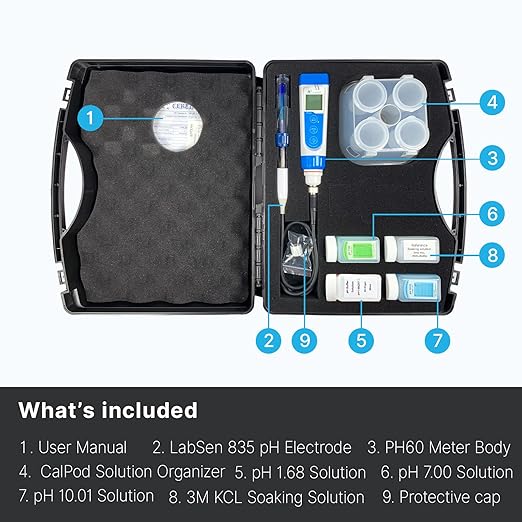 Apera Instruments PH60-HF Handheld pH Meter Tester Kit with LabSen 835 ATC pH Electrode for Lab-Grade pH Measurement in Liquids Containing Strong Acid or Hydrofluoric Acid
