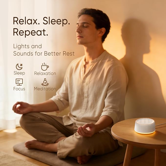 Noise Machine, White Noise Sound Machine for Baby & Adults, 26 Soothing Sounds, 8 Night Light Colors, Tap Control, 6 Timer Settings, Auto-Off & Memory, 4-7-8 Breathing, Sleep Soother for Home