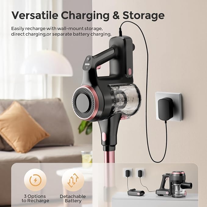 Vazone S22 Cordless Vacuum Cleaners for Home, 6 in 1 Lightweight Stick Vacuum with 45KPa Powerful Suction, Self-Standing Vacuum Cleaners Rechargeable Cordless Vacuum for Pet Hair