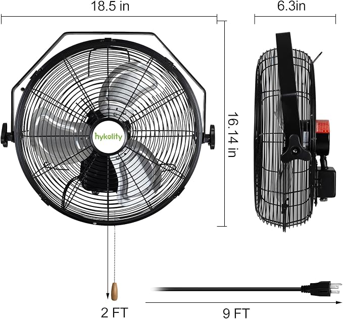 hykolity 3000 CFM 14 in. Outdoor Wall Mount Fan, 3-Speed Industrial Grade High Velocity Outdoor Fans, Black Waterproof Wall Fan for Patio, Garage, Commercial, and Gazebo - ETL Listed