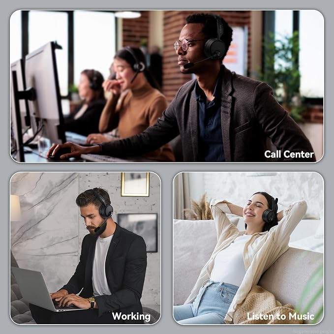 LEVN Bluetooth Headset with Microphone, 60 Hrs Working Time Dual Connection Bluetooth Headphones with Mic, Wireless Headset with Mic for Work/Video Meetings/Phone/Call Center/PC/Music/Zoom/Teams