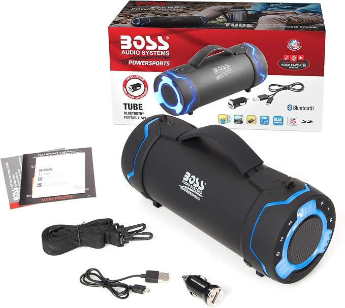 BOSS Audio Systems Tube Portable Weatherproof Bluetooth Stereo Speaker - 3-Inch, Full Range, Tweeters, 8 Hours of Play Time, Sold Individually