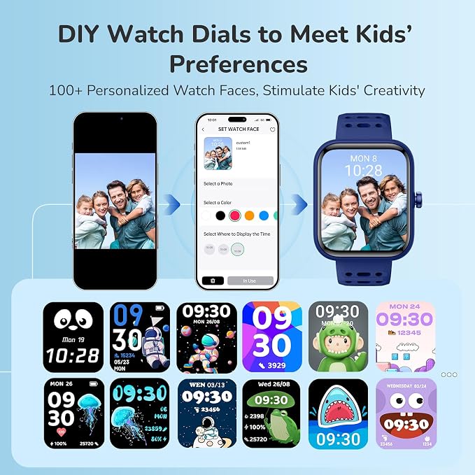 Smart Watch for Kids, Kids Smart Watch with Sleep, Heart Rate Monitor & Fitness Tracker, Kid Watch with Puzzle Games, Sports Modes & DIY Dials, Kid's Gifts for Birthday, Children's Day, Reward-Blue