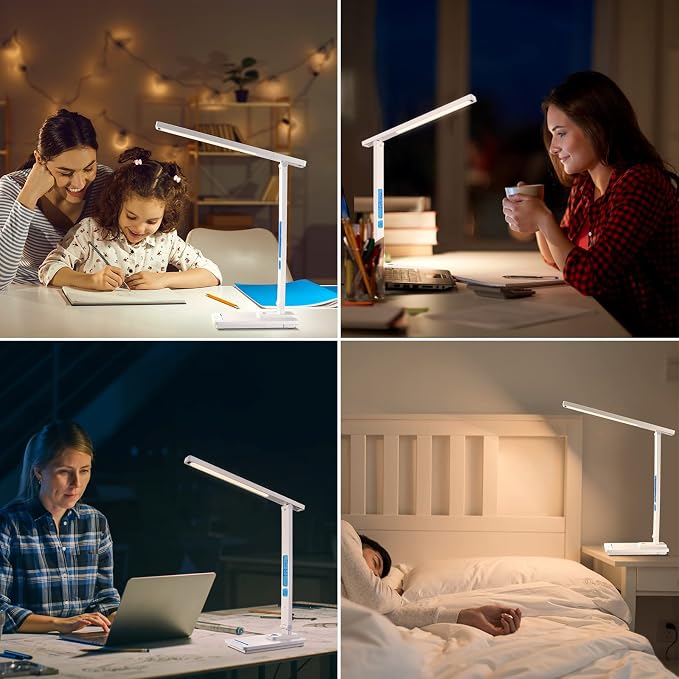 LAOPAO LED Desk Lamp with Wireless Charger: Desk Lamps for Home Office Bedroom, 5 Color Modes & Brightness Dimmable, 2 Night Light