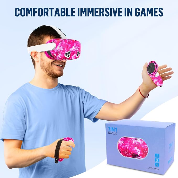 Silicone Cover Set Compatible with Meta/Oculus Quest 3s Accessories, Silicone Face Cover, Controller Grip Cover, Camera Lens Protector, VR Shell Cover, Protective Lens Cover, Not Fit Quest 3