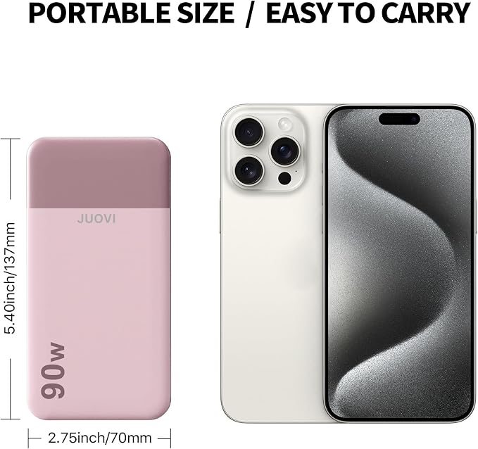 JUOVI Laptop Power Bank 20000mAh 90W USB C Portable Charger Fast Charging 4-Port(2C+2A) External Battery Pack for MacBook Laptop iPad iPhone Samsung Steam Deck, Perfect for Travel & Business