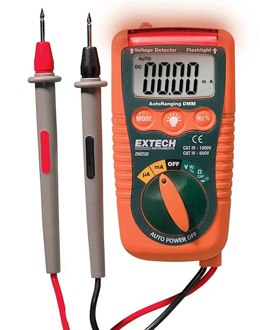 Extech DM220 True RMS Digital Multimeter - 6000 Count, Auto/Manual Ranging, Voltage/Current/Resistance/Capacitance/Frequency, Temperature with Type K Thermocouple, CAT IV Safety Rated