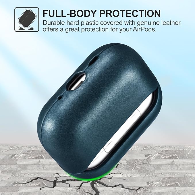 ICARER AirPod Pro 3 Case, 100% Geniune Leather Case, Handmade Top Grade Vintage Cover, Shockproof Protective Cover Support Wireless Charging, Compatible with AirPods Pro 3 2025 Model (Blue)