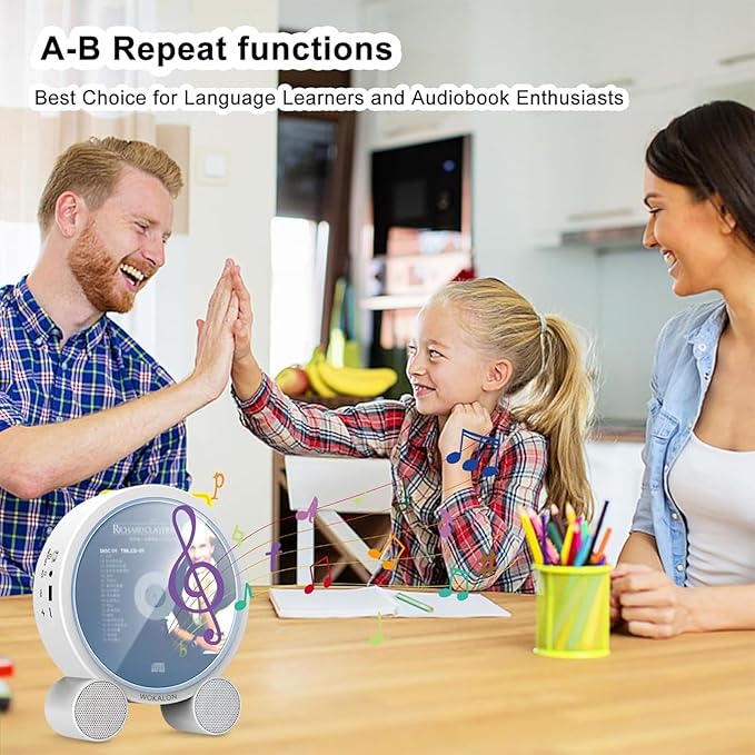 WOKALON Desktop Vertical CD Player Portable with Bluetooth for Home with LCD Screen Display Built in HiFi Speakers Support Timed Music ON/Off FM USB SD