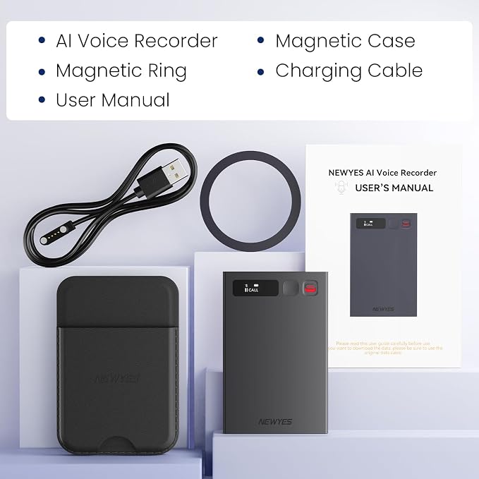AI Voice Recorder, NEWYES Ailog Smart Digital Audio Recorder Meeting Card, Transcribe & Summarize, Translation, 64GB