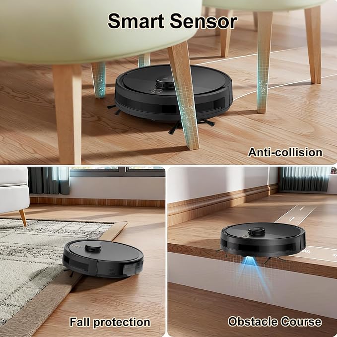 Robot Vacuum and Mop Combo, Robotic Vacuums with LiDAR Navigation, Smart Mapping, Strong Suction, with WiFi/App/Alexa/Voice Control, Obstacle Avoidance, for Home, Wood/Hard Floors, Pet Hair