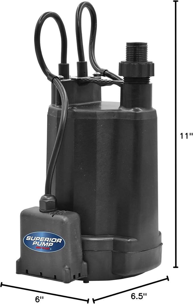 Superior Pump 91046 1200GPH Thermoplastic Automatic Utility Pump, 1/6 HP