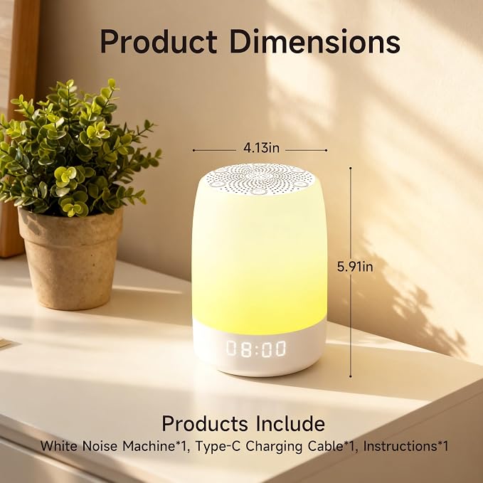 Sound Machine, White Noise Machine with 32 Soothing Sleep Sounds, Adjustable Night Light, App Remote Control, Personal Sleep Routine Alarm Clock for Baby Kids Adults