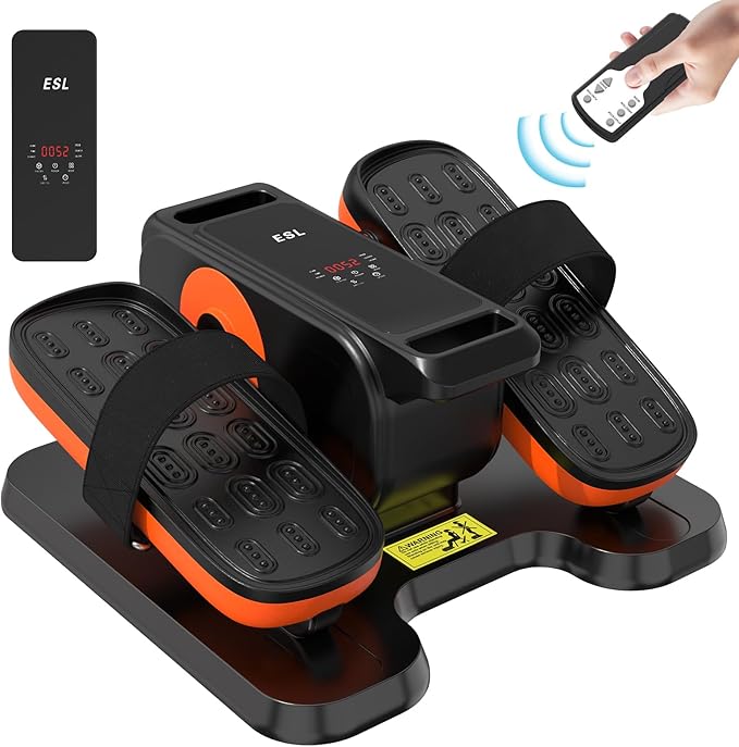 ESL Under Desk Elliptical - Portable Leg Exerciser with Pedal Strap for Seniors, Compact Seated Elliptical with Remote Control, LCD Display Electric Elliptical