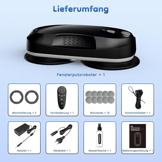 Obito Window Cleaning,Window Cleaner Robot with Triple Safety System,Edge Detection,Intelligent Navigation,Anti-Slipping, Longer Battery Life, Max 6400Pa, Remote Control