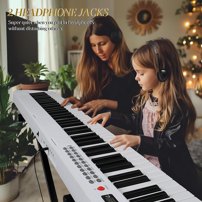 Ktaxon 88 Key Foldable Electronic Keyboard Piano, Semi-Weighted Electric Piano Digital Piano with Dual Bluetooth Mode, 1000 Rhythms, 1000 Tones and 50 Demos for Beginners Adults(White)