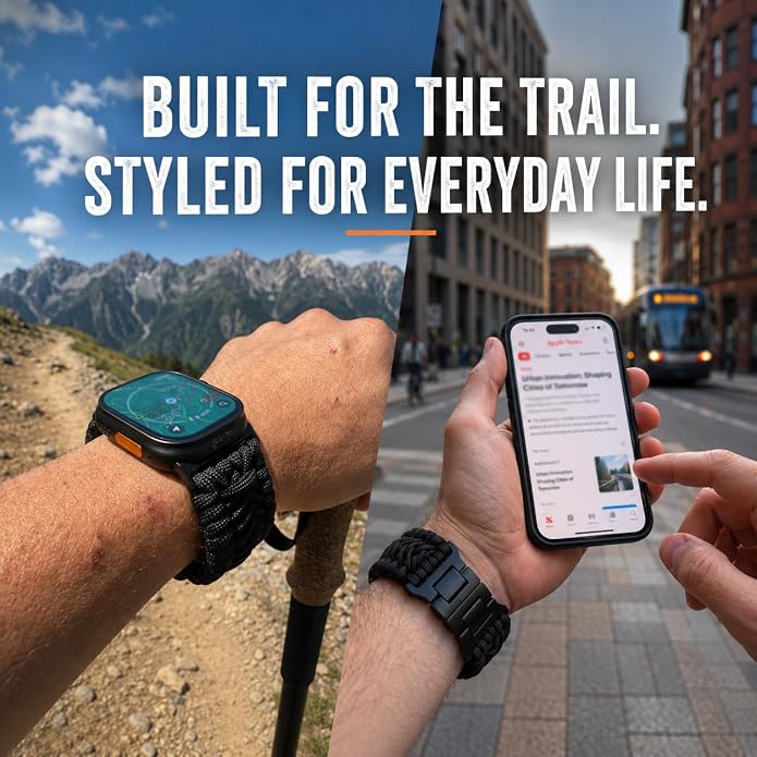 Tefeca Titan Series Paracord Band Compatible with Apple Watch Ultra 2/49mm, Series 10/46mm, 9/8/7/45mm, SE2/SE/6/5/4/44mm, and 3/2/1/42mm