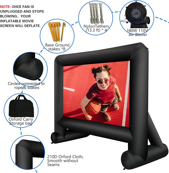 GZKYYLEGS 14 Feet Indoor and Outdoor Inflatable Blow up Mega Movie Projector Screen with Carry Bag for Front and Rear Projection