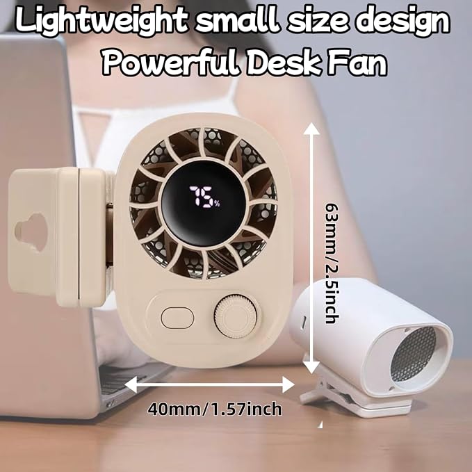 Small Clip on Fan Portable USB Mini Fan 2025 Upgrade,0-100 Speed Adjustment, Rechargeable Personal With LED Display for Umbrella,Desk,Dorm,Camping,Stroller,Golf,Gym,Beach Travel Outdoors-White