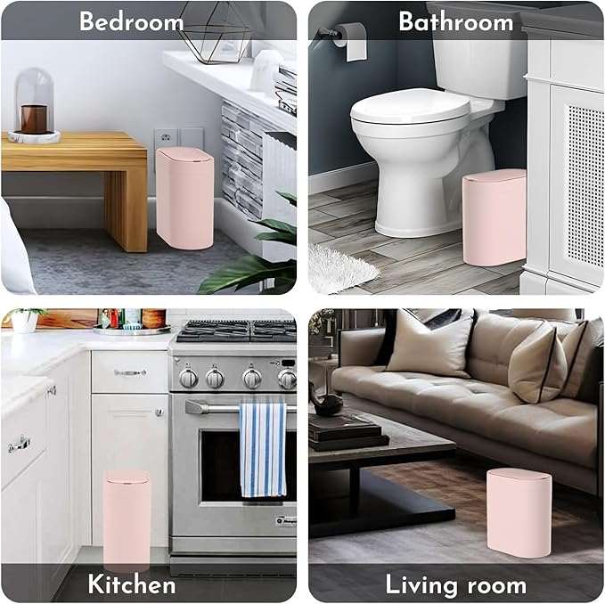 SYNCVIBE Bathroom Trash Can with Lid 2 Gallon Slim Motion Sensor Garbage Can Narrow Automatic Plastic Trash Bin for Bedroom, Living Room, Toilet, Office (Pink)