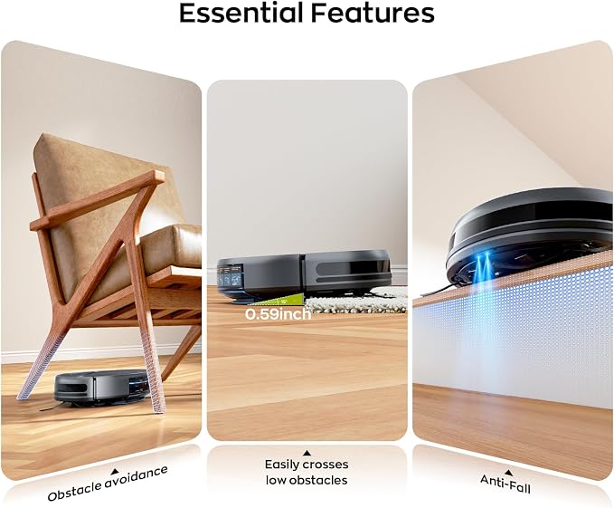 MANVN Robot Vacuum and Mop Combo for Pet Hair, Robotic Vacuum for Hard Floors and Carpets, 2.87'' Ultra-Slim, with 3D Obstacle Avoidance, Wi-Fi/App/Voice Controlled, Self-Charging