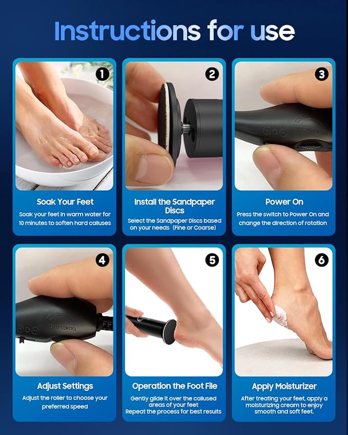 HayZBao Electric Foot Callus Remover - Electric Callus Remover for Feet,Foot Scrubber with 60 Pcs Sandpaper Discs,Professional Pedicure Tool for Dead Skin - Black