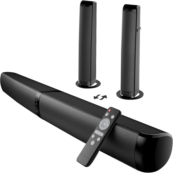 MZEIBO Sound Bar, 90W Soundbar for Smart TV, Bluetooth/ARC/Optical/AUX Connect, Detachable Design with Deep Bass for TV/PC/Gaming/Projector - 2-in-1 Home Theater Audio