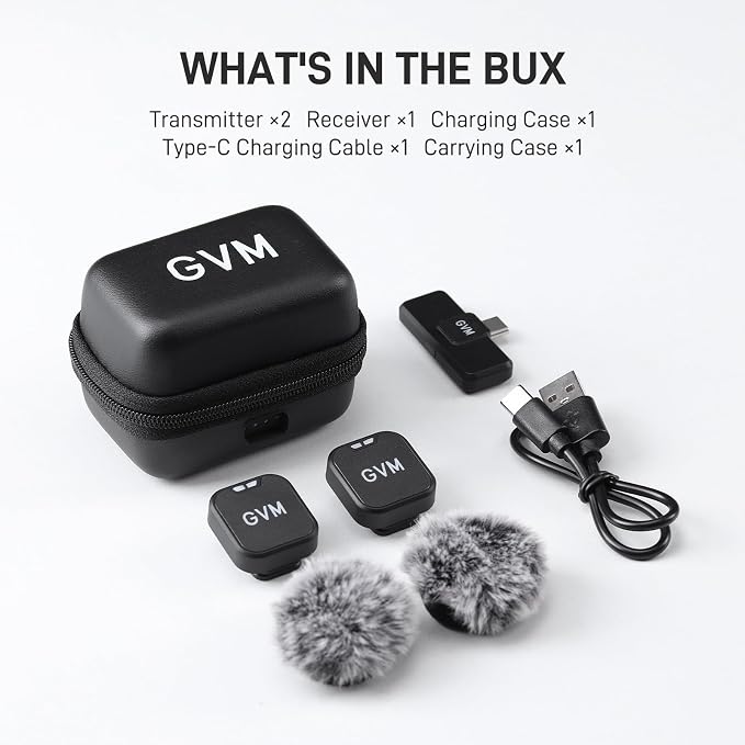 GVM CM2 Wireless Lavalier Microphone, USB-C Clip-On Mic for iPhone 15/16/17 & Android, Mini Mic with Noise Cancelling and Charging Case for Content Creation, Vlogging, Podcast & Streaming