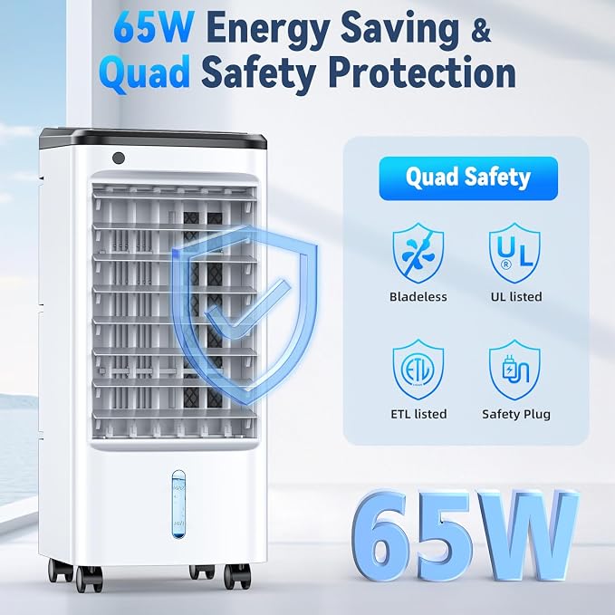 FANCOLE Windowless Portable Air Conditioners with 6 Ice Packs, 12H Smart Timer for Auto-off, 26Ft Remote, Top Fill Dual Tank, 3Speeds Evaporative Air Cooler, 70°Auto Swing Swamp Cooler Air Conditioner
