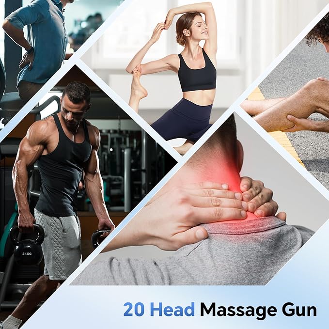 Beown 20 Head Massage Gun Deep Tissue, Fathers Day Dad Gifts, Back Muscle Massager with 3 Modes & 30 Intensity Levels for Legs, Waist, Back, Neck, Portable Percussion Massage Gun for Pain Relief