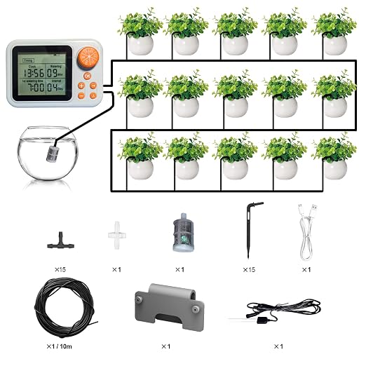 Drip Irrigation kit Indoor Plant Irrigation System Automatic Plant Waterer Plant Humidity Sensor Timer Water drip System kit to Growing Tent self Watering Automatic Mister kit Greenhouse(1 Sets)