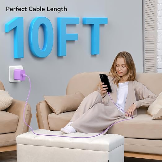 Phone 17 Charger Fast Charging, 45W Super Fast USB C Chargers Block with 10ft Type C Cord for Phone 17/17 Pro/17 Pro Max/Air/16 15 Pro Max Plus,iPad, Galaxy,Purple